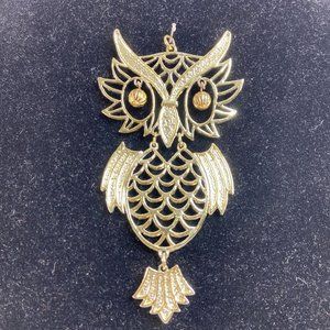 Vintage 1960-70s Large Owl Pendant NO Chain Reticulated Gold Tone Dangle Body